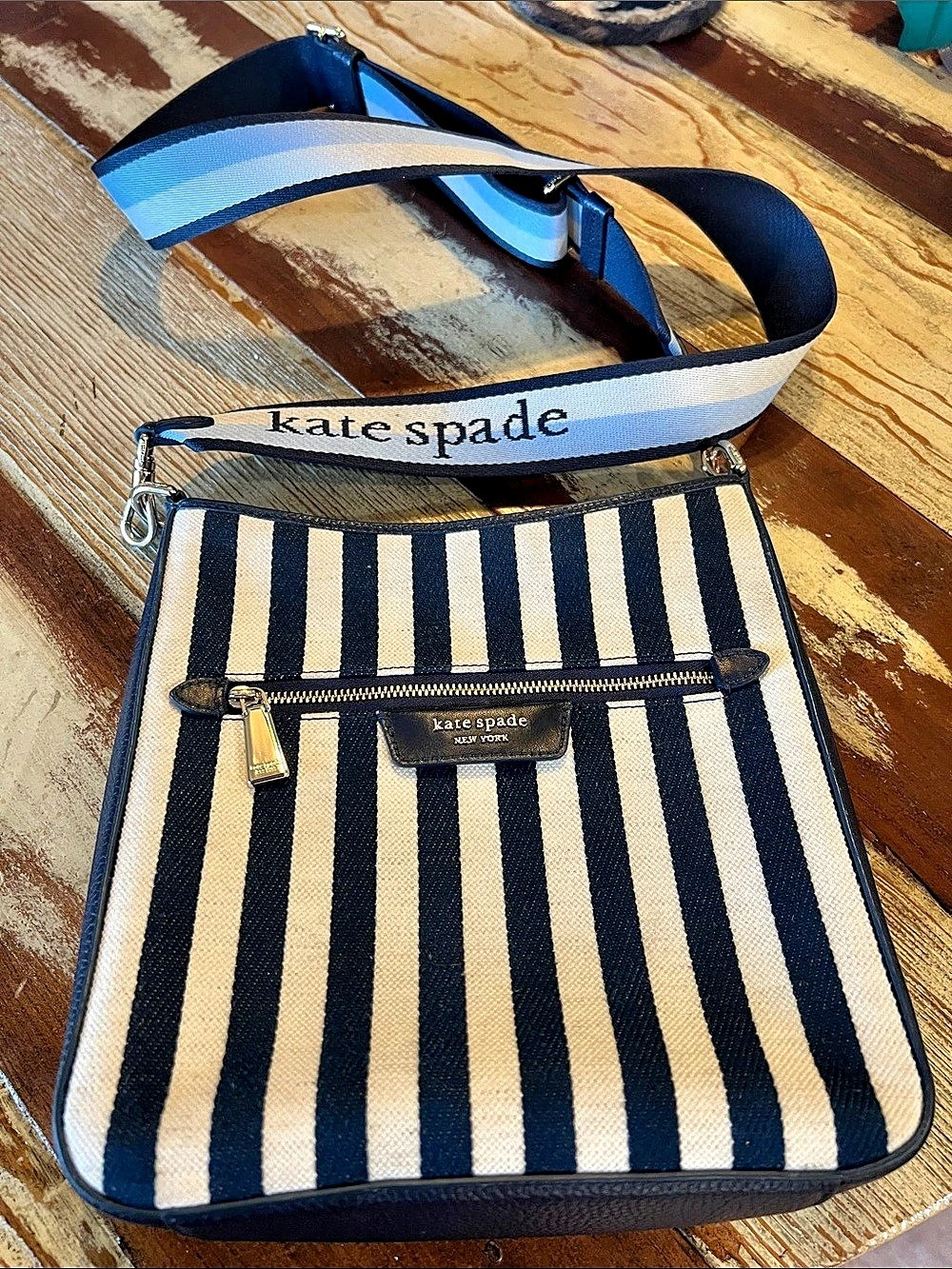 kate spade Striped Crossbody Bag in Blue & Cream